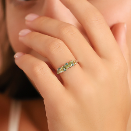 Emerald & Peridot Pear Cut Half Eternity Band in Sterling Silver