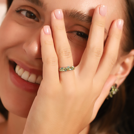 Emerald & Peridot Pear Cut Half Eternity Band in Sterling Silver