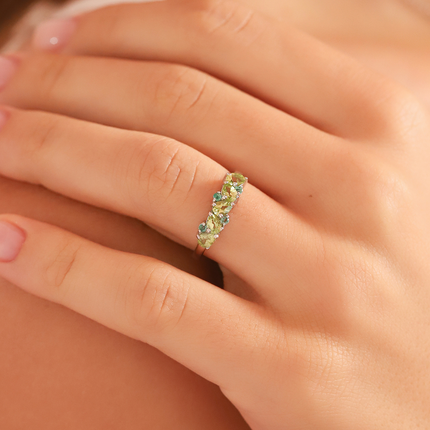 Emerald & Peridot Pear Cut Half Eternity Band in Sterling Silver