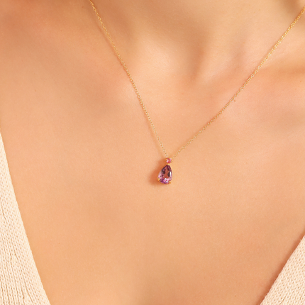 Pink Ruby & Amethyst Pear Cut Pendant Necklace in 18k Gold Vermeil