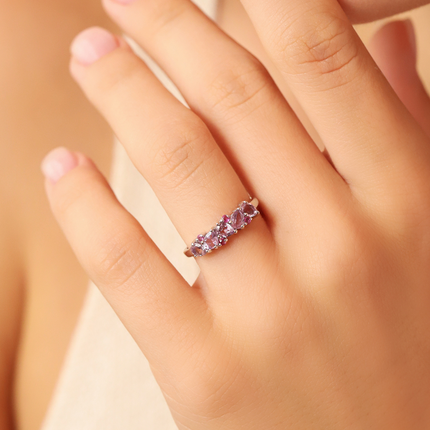 Pink Ruby & Amethyst Pear Cut Half Eternity Band in Sterling Silver