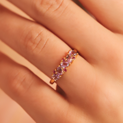 Pink Ruby & Amethyst Pear Cut Half Eternity Band in 18k Gold Vermeil
