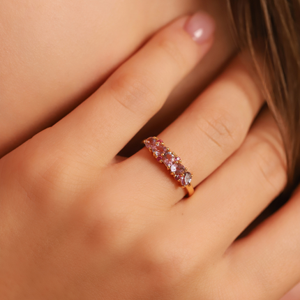 Pink Ruby & Amethyst Pear Cut Half Eternity Band in 18k Gold Vermeil