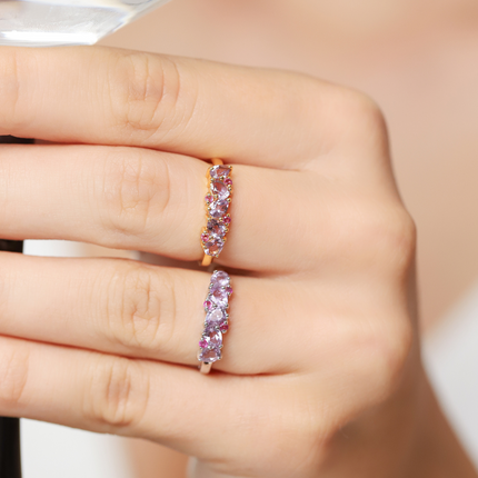 Pink Ruby & Amethyst Pear Cut Half Eternity Band in Sterling Silver