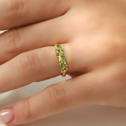 Emerald & Peridot Pear Cut Half Eternity Band in 18k Gold Vermeil