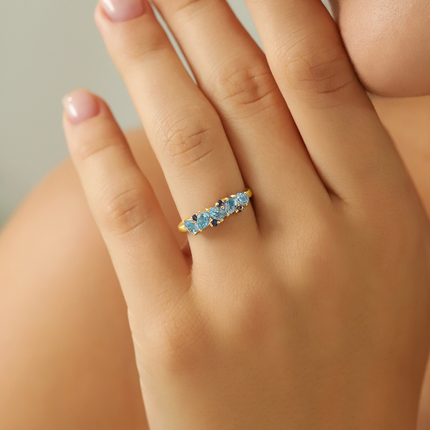 Blue Sapphire & Blue Topaz Pear Cut Half Eternity Band in 18k Gold Vermeil