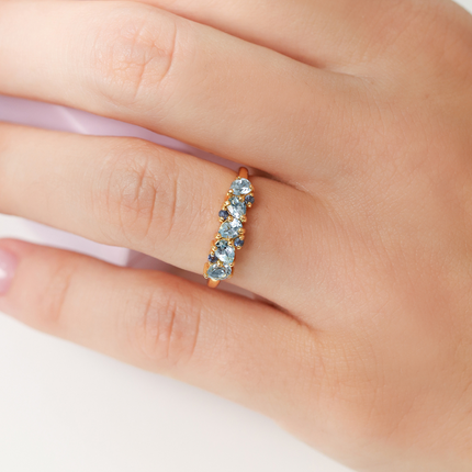 Blue Sapphire & Blue Topaz Pear Cut Half Eternity Band in 18k Gold Vermeil