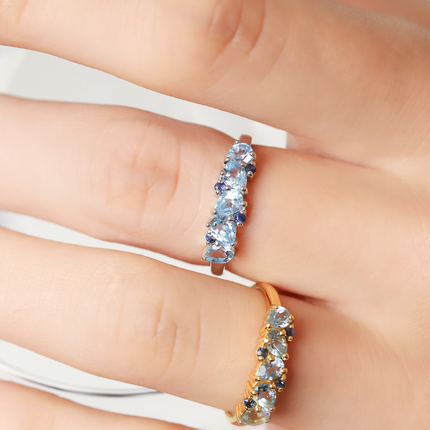 Blue Sapphire & Blue Topaz Pear Cut Half Eternity Band in Sterling Silver
