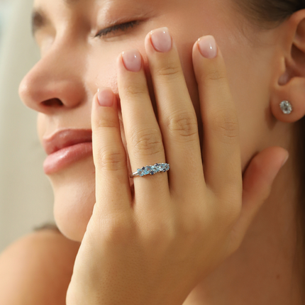 Blue Sapphire & Blue Topaz Pear Cut Half Eternity Band in Sterling Silver