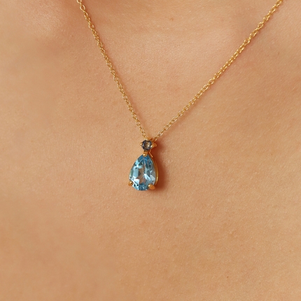 Blue Sapphire & Blue Topaz Pear Cut Pendant Necklace in 18k Gold Vermeil