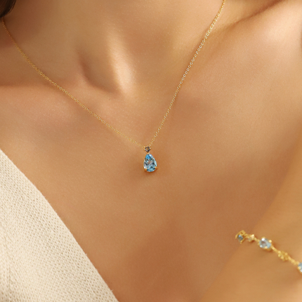 Blue Sapphire & Blue Topaz Pear Cut Pendant Necklace in 18k Gold Vermeil