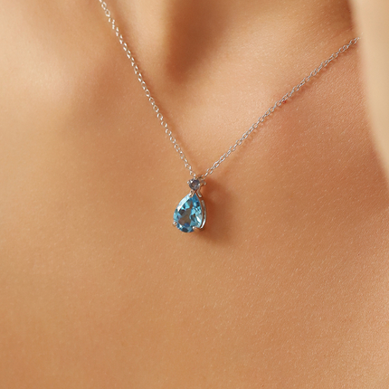 Blue Sapphire & Blue Topaz Pear Cut Pendant Necklace in Sterling Silver