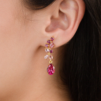 Pink Gemstone Drop Earrings in 18k Gold Vermeil
