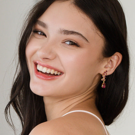 Pink Gemstone Drop Earrings in 18k Gold Vermeil