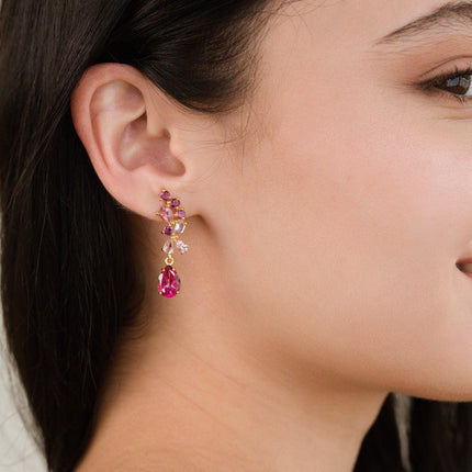 Pink Gemstone Drop Earrings in 18k Gold Vermeil