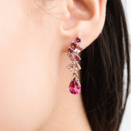Pink Gemstone Drop Earrings in Sterling Silver