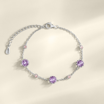 Pink Sapphire & Amethyst Bracelet in Sterling Silver
