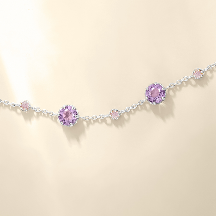 Pink Sapphire & Amethyst Bracelet in Sterling Silver