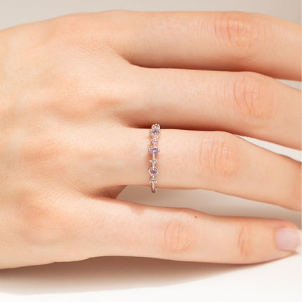 Pink Sapphire & Amethyst Stackable Half Eternity Band in Sterling Silver