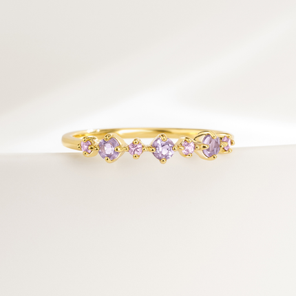 Pink Sapphire & Amethyst Stackable Half Eternity Band in 18k Gold Vermeil