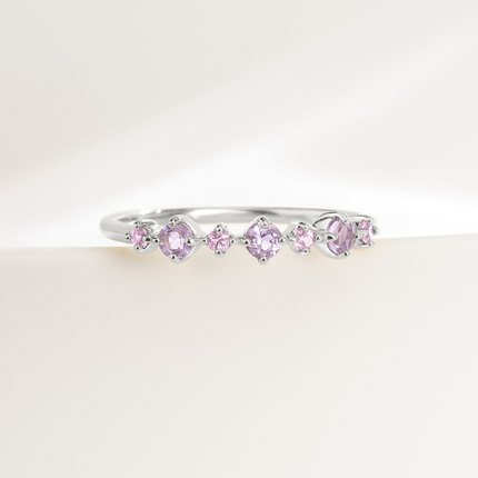 Pink Sapphire & Amethyst Stackable Half Eternity Band in Sterling Silver