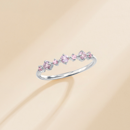 Pink Sapphire & Amethyst Stackable Half Eternity Band in Sterling Silver