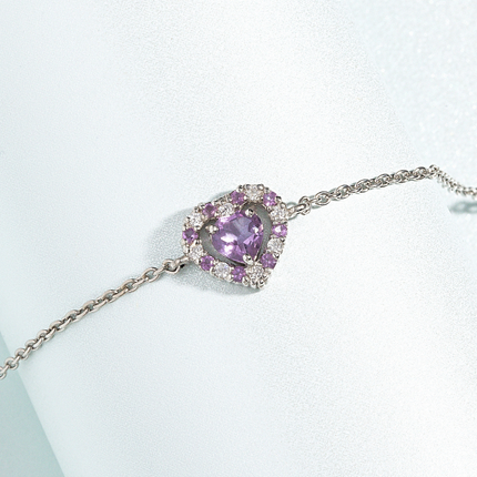 Purple Heart Lavender Amethyst Bracelet in Sterling Silver