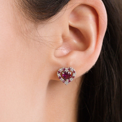 Valentine's Gift Set - Red Heart Rhodolite Garnet Jewellery Set in Sterling Silver