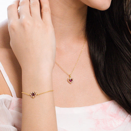 Red Heart Rhodolite Garnet Pendant Necklace in 18k Gold Vermeil