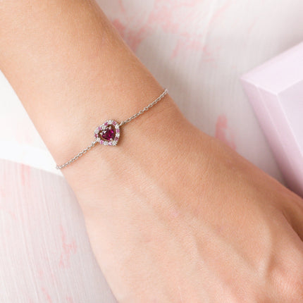 Red Heart Rhodolite Garnet Bracelet in Sterling Silver
