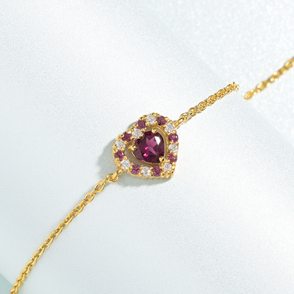 Red Heart Rhodolite Garnet Bracelet in 18k Gold Vermeil