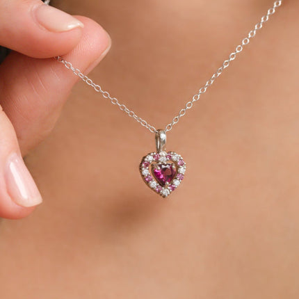 Red Heart Rhodolite Garnet Pendant Necklace in Sterling Silver