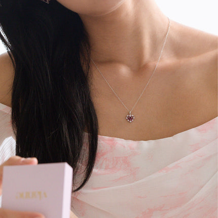 Red Heart Rhodolite Garnet Pendant Necklace in Sterling Silver