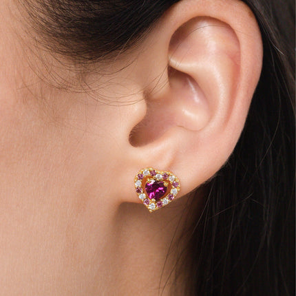 Valentine's Gift Set - Red Heart Rhodolite Garnet Jewellery Set in 18k Gold Vermeil