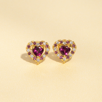 Valentine's Gift Set - Red Heart Rhodolite Garnet Jewellery Set in 18k Gold Vermeil