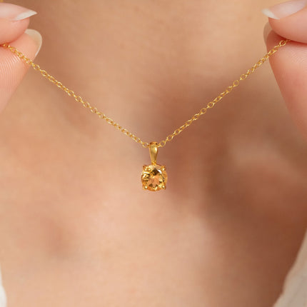 Citrine Solitaire Pendant Necklace in 18k Gold Vermeil