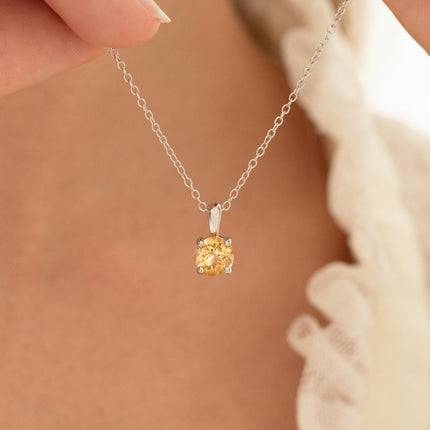 Citrine Solitaire Pendant Necklace in Sterling Silver
