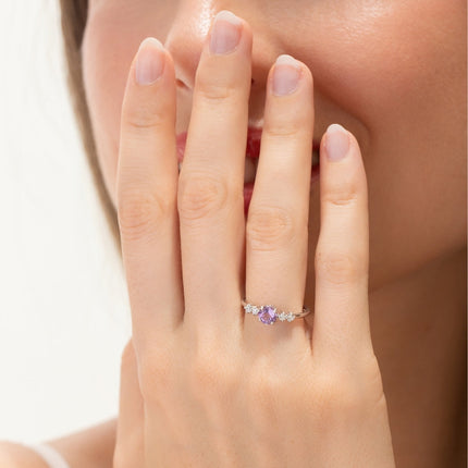 Lavender Amethyst Five Stone Ring in Sterling Silver