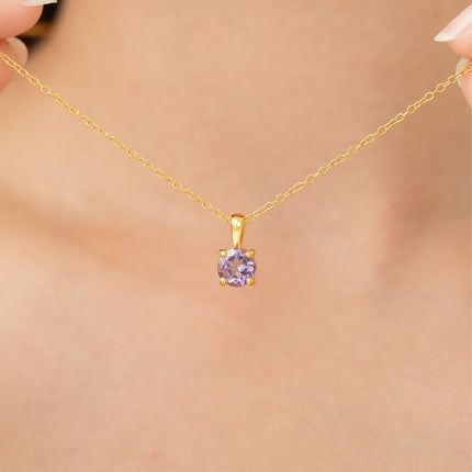 Lavender Amethyst Solitaire Pendant Necklace in 18k Gold Vermeil