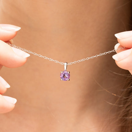 Lavender Amethyst Solitaire Pendant Necklace in Sterling Silver