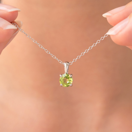 Peridot Solitaire Pendant Necklace in Sterling Silver