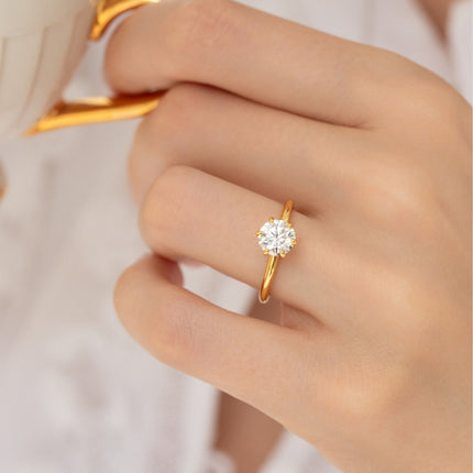 1 ct Round Solitaire Moissanite Engagement Ring in 18k Gold Vermeil