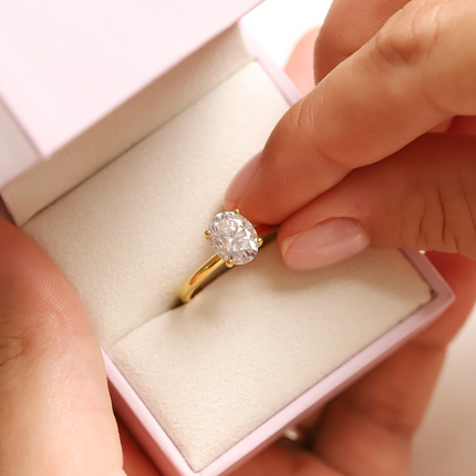 2 ct Oval Solitaire Moissanite Engagement Ring in 18k Gold Vermeil