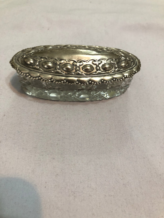 Antique Silver Topped Dressing Table Pot.