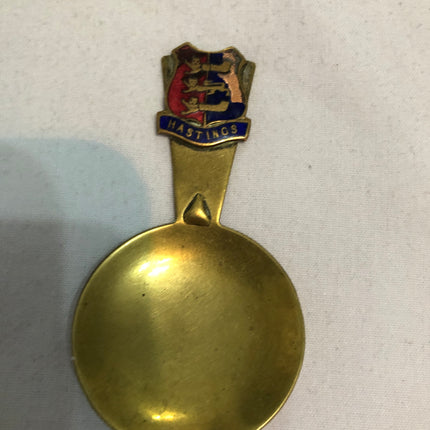Vintage Brass Tea Caddy Spoon With Hastings Crest.