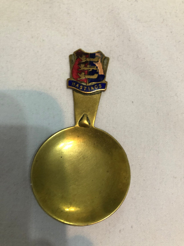 Vintage Brass Tea Caddy Spoon With Hastings Crest.