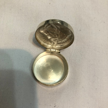 Silver Pill Box with Horses Head Embossed On Lid.