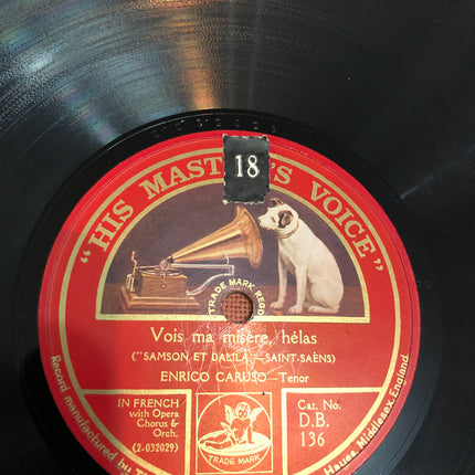 Enrico Caruso 78rpm Record Singing From Pearl Fishers & Samson & Dalia.