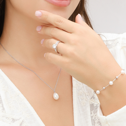 Large Pearl Pendant Necklace in Sterling Silver