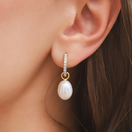 Pearl Hoop Drop Earrings with Removable Pearls  in 18k Gold Vermeil